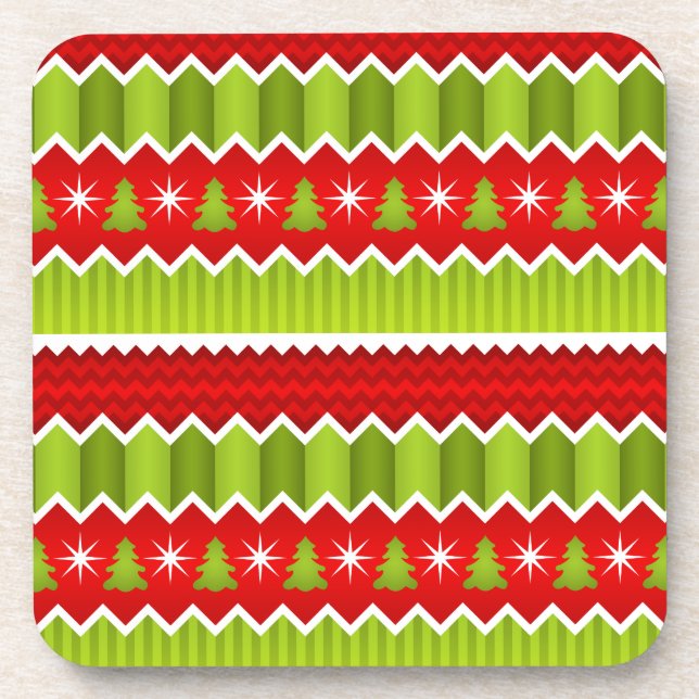 Christmas Red And Green Chevron Stripes Pattern Coaster (Front)