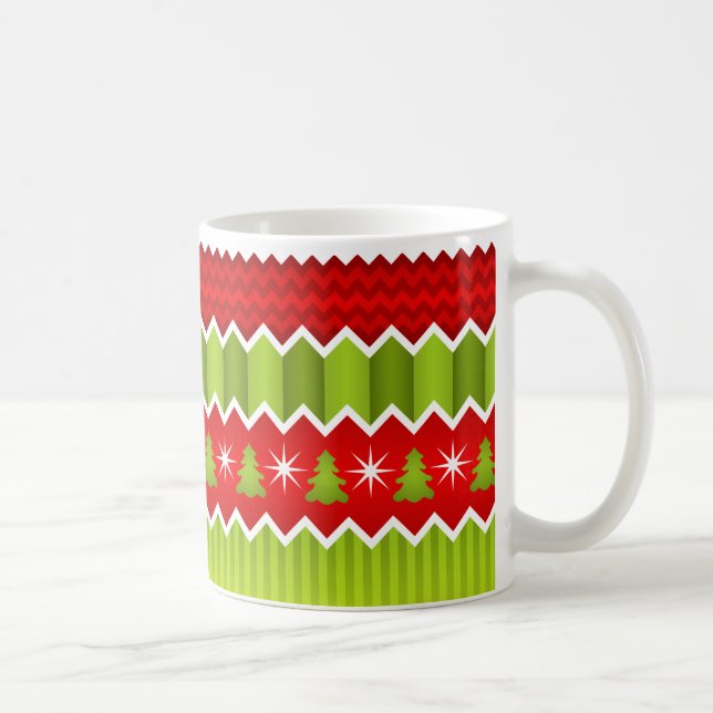Christmas Red And Green Chevron Stripes Pattern Coffee Mug (Right)