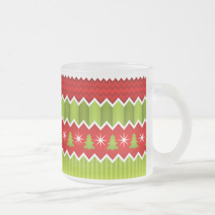 Christmas Red And Green Chevron Stripes Pattern Frosted Glass Coffee Mug