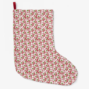 Christmas Red and Green Daisy Floral Pattern Large Christmas Stocking