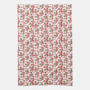 Christmas Red and Green Daisy Floral Pattern Tea Towel