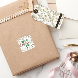 Christmas Red and Green Merry Tex-Mas Y'all Square Sticker