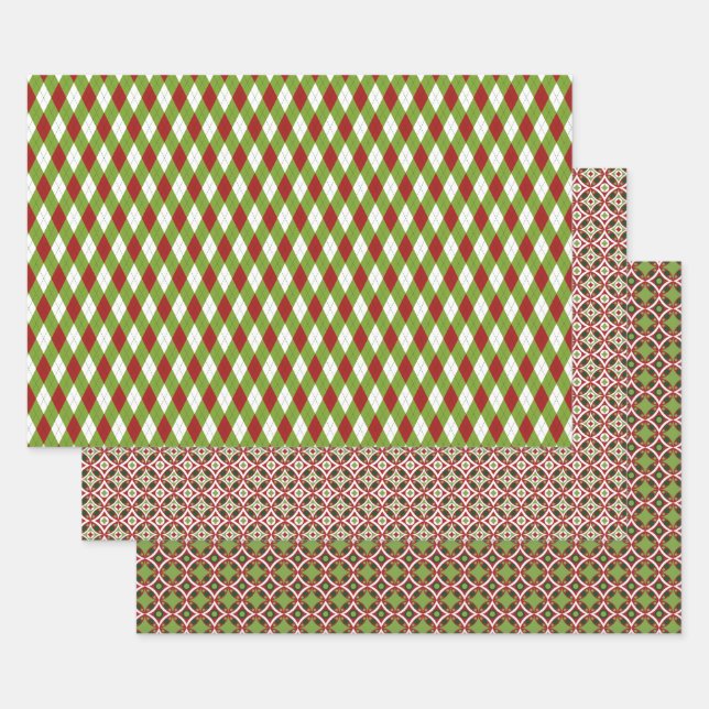 Christmas Red and Green Multi- Pattern Wrapping Paper Sheet (Set)
