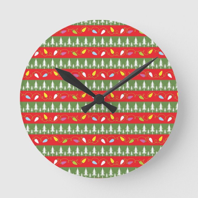 christmas red and green pattern round clock (Front)