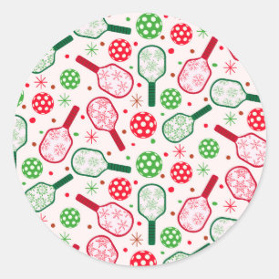 Christmas Red and Green Pickleball Paddles Classic Round Sticker