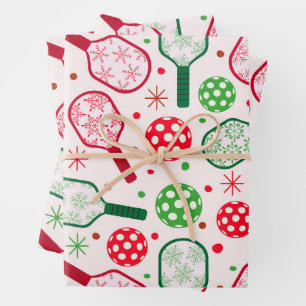 Christmas Red and Green Pickleball Paddles  Wrapping Paper Sheet
