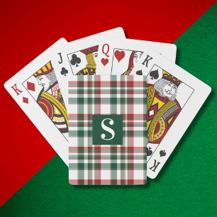 Christmas Red And Green Plaid Custom Monogram Playing Cards