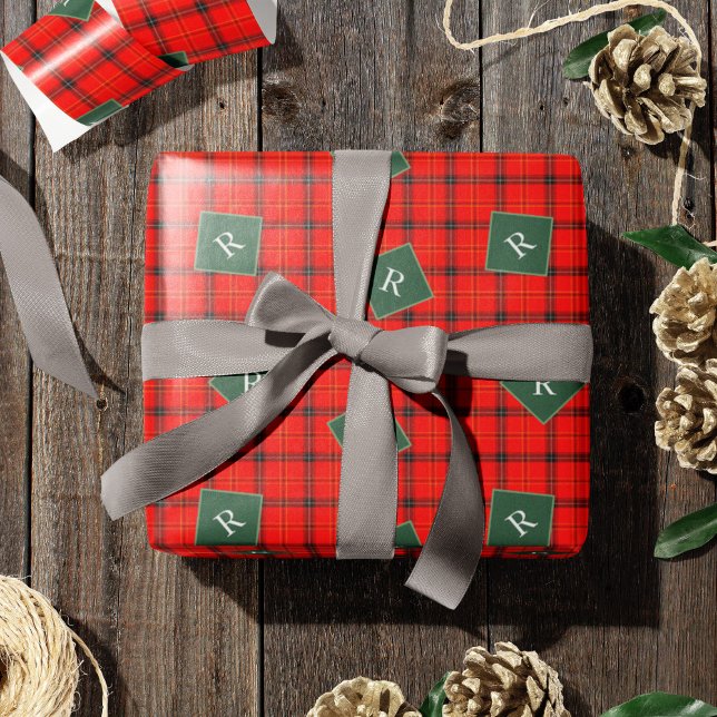 Christmas Red and Green Plaid Tartan Monogrammed Wrapping Paper (Creator Uploaded)