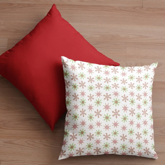 Christmas Red and Green Snowflake Cushion (Christmas winter colorful red and green snowflake pattern throw pillow)