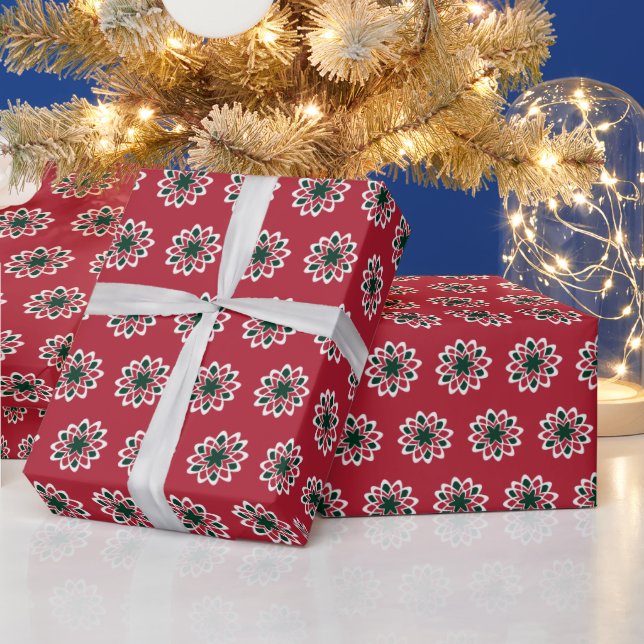 Christmas Red and Green Snowflake Pattern Wrapping Paper (Holidays)