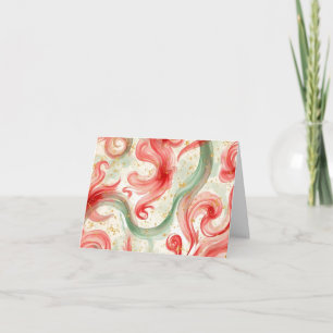 Christmas Red and Green swirls Thank You Card
