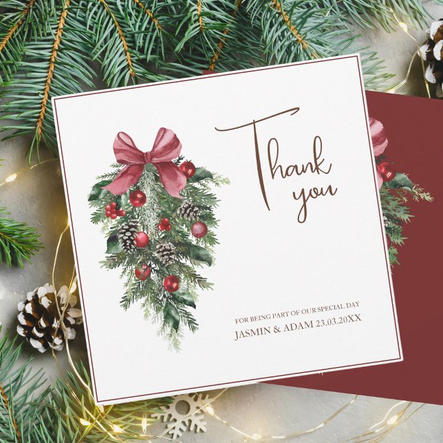Christmas Red and Green Winter Festive Wedding Thank You Card (Creator Uploaded)