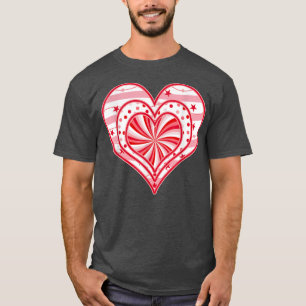 CHRISTMAS RED AND WHITE CANDY CANE PATTERN HEART 2 T-Shirt