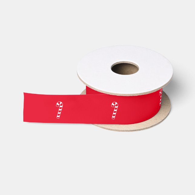 Christmas Red and White Candy Pattern Satin Ribbon (Spool)