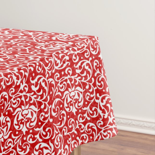Christmas Red and White Elegant Floral Pattern Tablecloth (In Situ)