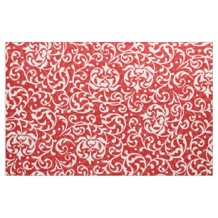Christmas Red and White Floral Damask Fabric