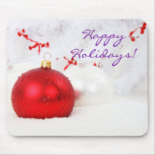 Christmas Red And White Happy Holidays III Mouse P Pad