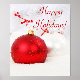 Christmas Red And White Happy Holidays IV Poster