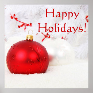 Christmas Red And White Happy Holidays Poster