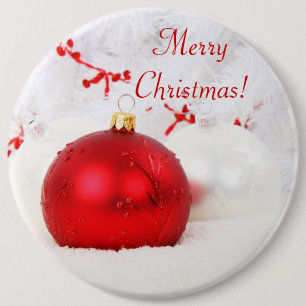 Christmas Red And White Merry Christmas 6 Cm Round Badge