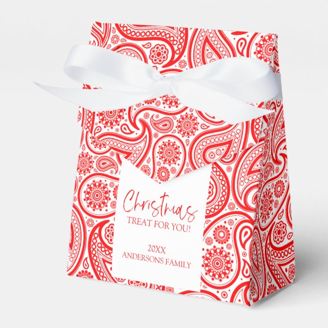 Christmas red and white paisley pattern favour box (Front Side)