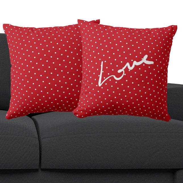 Christmas Red And White Polka Dots Love Cushion (Back And Front)