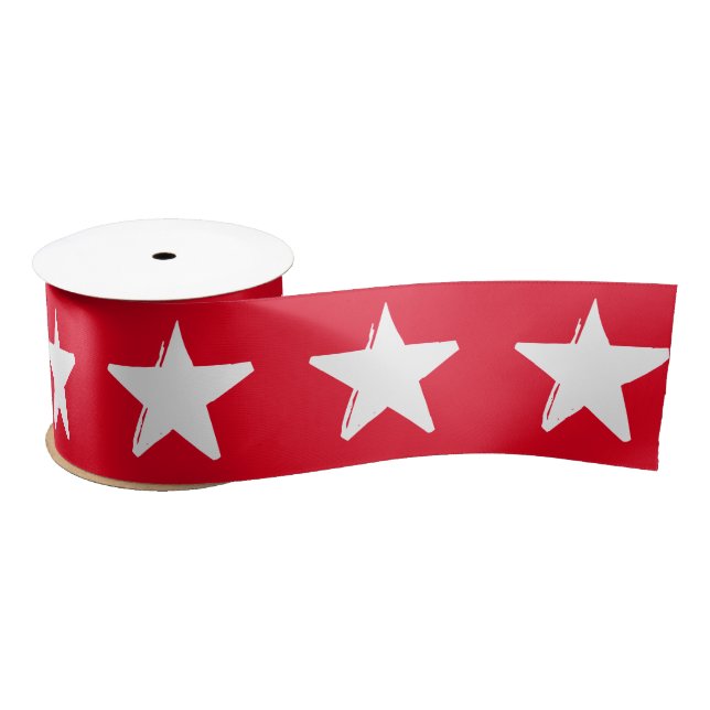 Christmas red and white stars pattern modern satin ribbon (Spool)