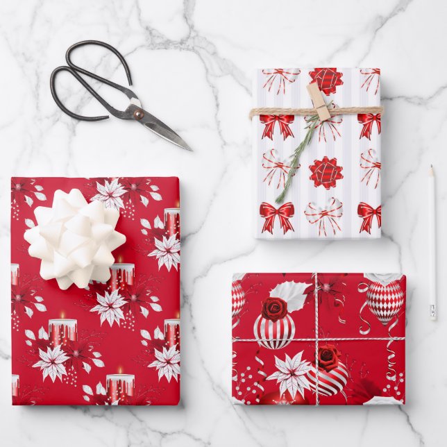 Christmas Red And White Wrapping Paper Sheet (Front)