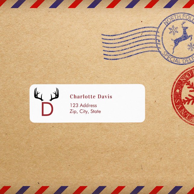 Christmas red antlers monogram return address  (Creator Uploaded)