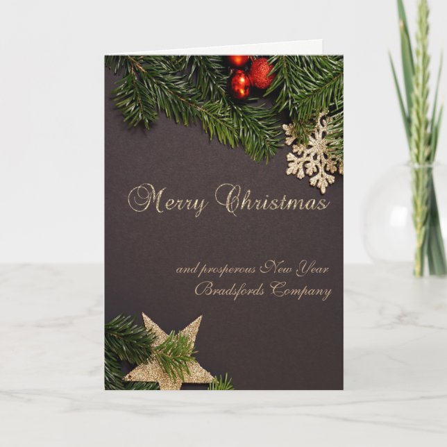 Christmas Red Balls ,Pine Tree Branches,Star Holiday Card (Front)