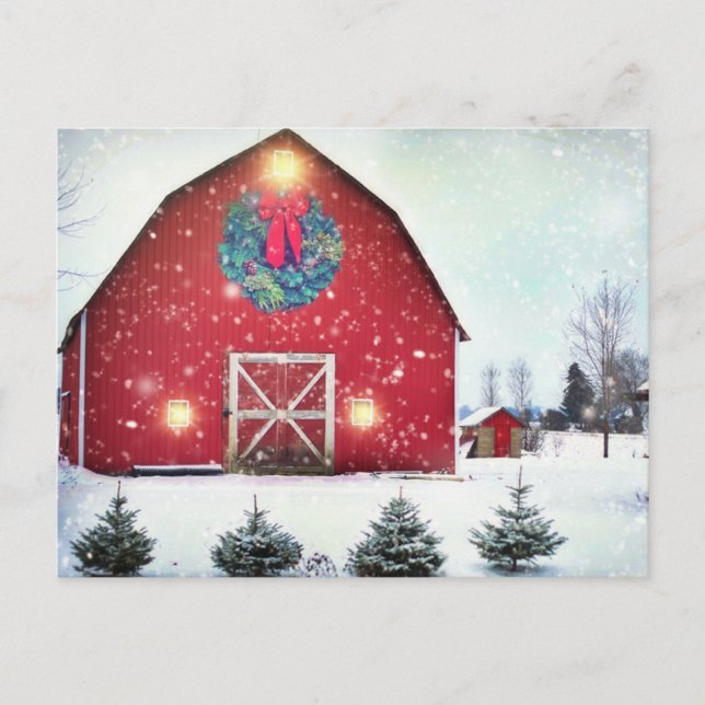 Christmas Red Barn Postcard (Front)