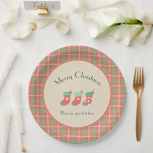 Christmas red-based Plaid Paper Plate