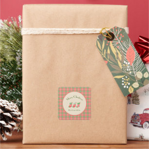 Christmas red-based Plaid Square Sticker