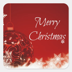 Christmas - Red Bauble and White Snowflakes Square Sticker