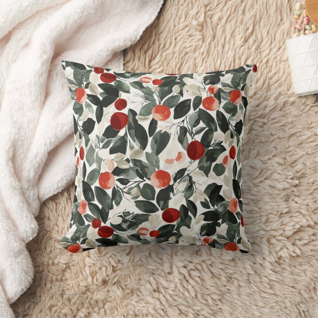 Christmas Red Berries and Green Trees Cushion (Blanket)
