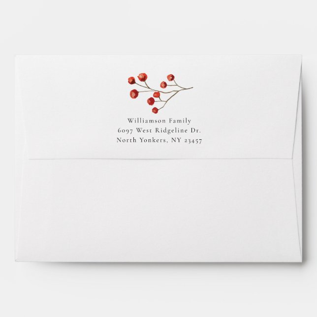Christmas Red Berries Botanical Return Address Envelope (Back (Top Flap))
