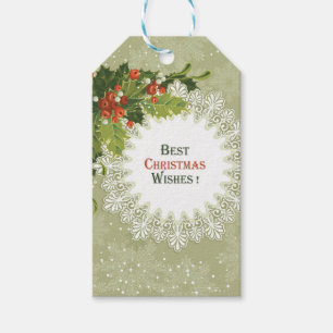 Christmas Red Berries Green Wreath Gift Tags
