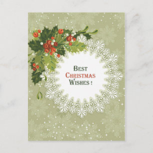 Christmas Red Berries Green Wreath Holiday Postcard