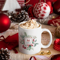 Christmas Red Berries Greenery Bouquet Monogram