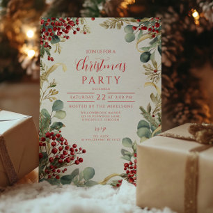 Christmas Red Berries Greenery Invitation