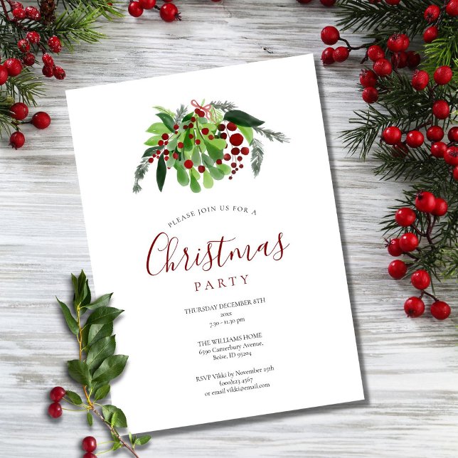 Christmas Red Berries Holiday Party Invitation (Creator Uploaded)