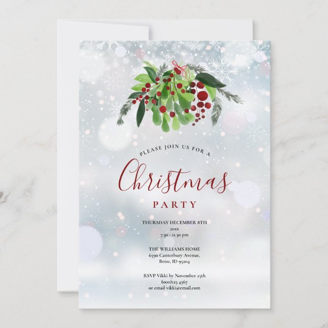 Christmas Red Berries Snowflakes Holiday Party Invitation (Front)