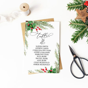 Christmas Red Berries Table Number 2 Seating Chart