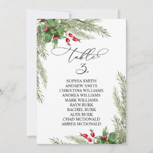 Christmas Red Berries Table Number 3 Seating Chart