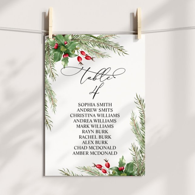 Christmas Red Berries Table Number 4 Seating Chart (Creator Uploaded)
