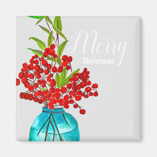 Christmas red berries watercolor art magnet