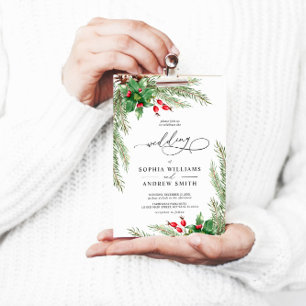 Christmas Red Berries Wedding Invitation