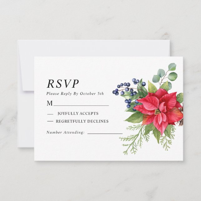 Christmas Red Berries Wedding RSVP Card (Front)