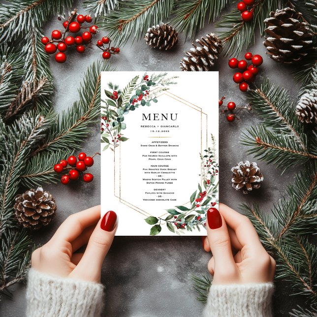 Christmas Red Berries Winter Greenery Wedding Menu (Creator Uploaded)