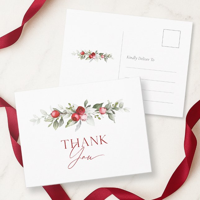 Christmas Red Berry Thank You Card (Creator Uploaded)